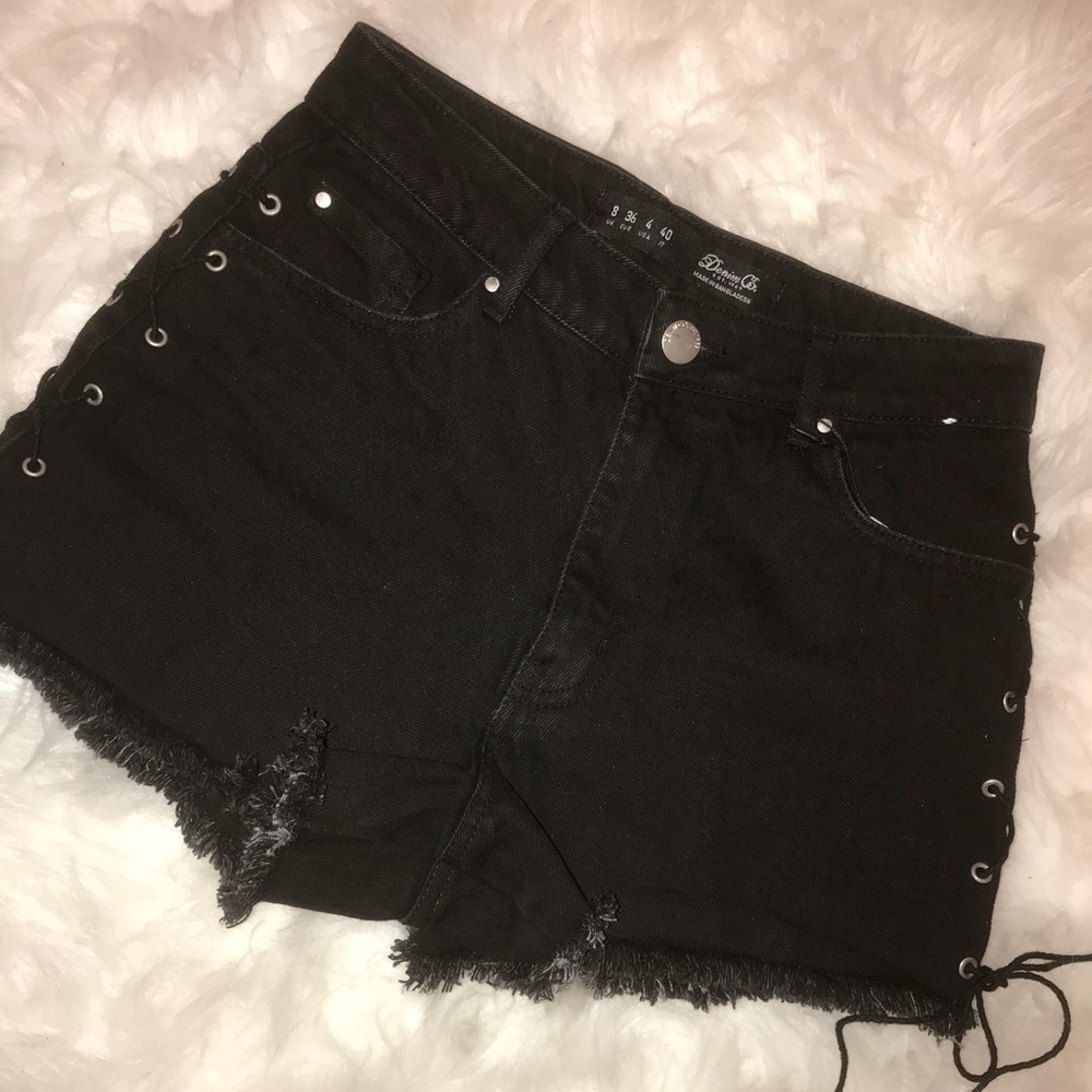 Black denim shorts